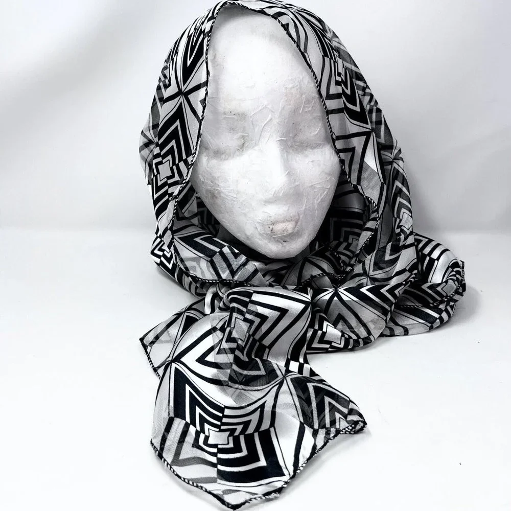Womens Vintage Black & White Silky Stripe Geometric Star Design Polyester Korea‎